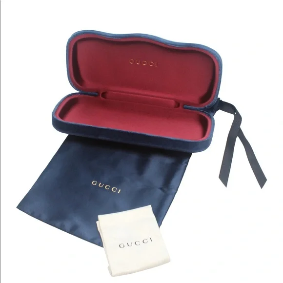 Gucci Authentic Velvet Hard Sunglass Eyeglass Case With Satin Pouch Navy Blue - Picture 2 of 3